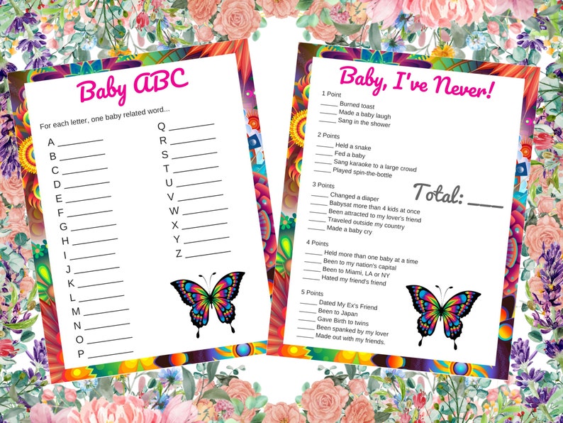 Butterfly Baby Shower Games, 14 Printable Game Bundle, Answers