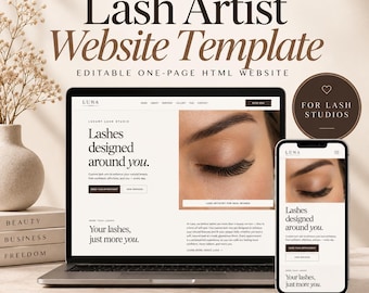 Lash Artist Website Template, One Page HTML Website for Lash Studios, Editable Beauty Business Site