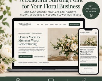 Florist Website Template, One Page HTML Website for Floral Designers, Wedding Florist & Flower Shop