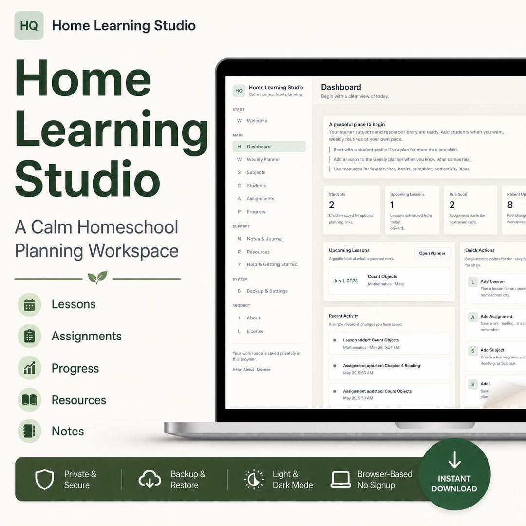 Home Learning Studio | Homeschool Planner Dashboard | Browser-based ...