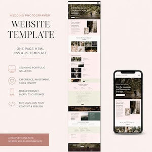 Wedding Photographer Website Template, One Page HTML CSS JS Photography Portfolio & Inquiry Site
