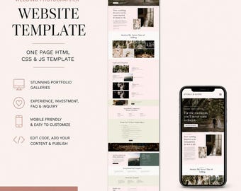Wedding Photographer Website Template, One Page HTML CSS JS Photography Portfolio & Inquiry Site