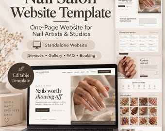 Nail Salon Website Template, One Page Nail Artist Website for Manicurists, Gel & Nail Art Studio