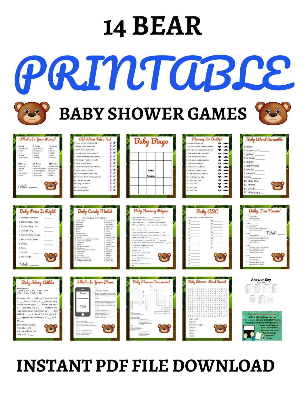 14-printable-bear-baby-shower-games-answer-key-bundle-instant-download-pdf-file-baby-shower-game-baby-shower-party-games-etsy for Baby Shower Games Free Printable 14 Printable Bear Baby Shower Games, Answer Key, Bundle, Instant Download PDF File, Baby Shower Game, Baby Shower Party Games - Etsy for Baby Shower Games Free Printable