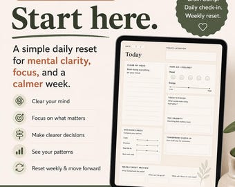 Overwhelm Reset Planner | Daily Check-In for Mental Clarity | Brain Dump, Weekly Reset & Focus Tool