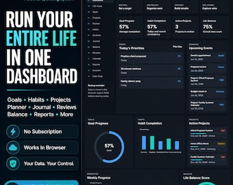 Life Management Studio | Personal Dashboard App | Goal Tracker Habit Tracker Planner Journal Project Manager | Self Improvement Tool