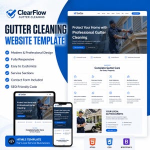 Gutter Cleaning Website Template, Responsive HTML5 Website, Service Business Website, Local Business Landing Page, Editable Website Template
