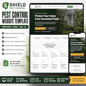 Pest Control Website Template, One Page HTML CSS JS Business Website, Editable Service Business Site