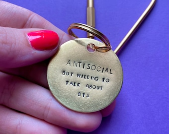 BTS AntiSocial Keychain ARMY BTS Merch Gift Hand Stamped Custom