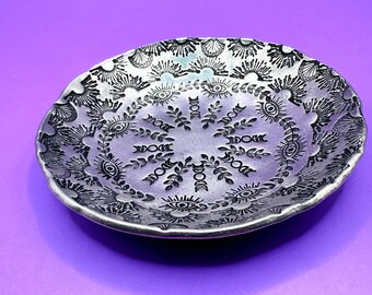 Hand Stamped Pewter Trinket Dish: Mandala Ring Dish