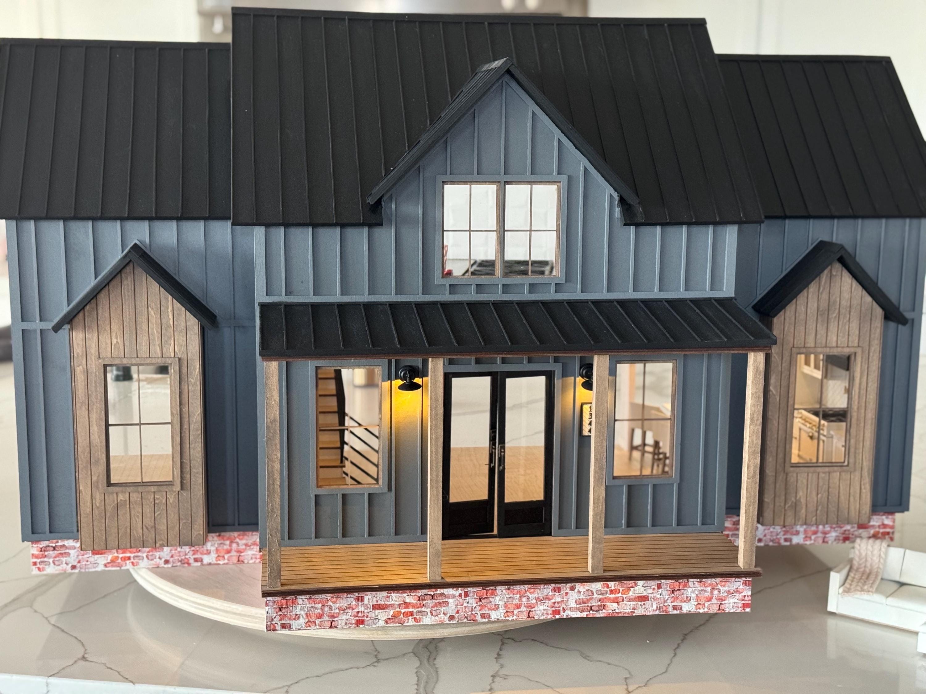 Custom 6 Room Modern Farmhouse Doll House 1:12 Scale