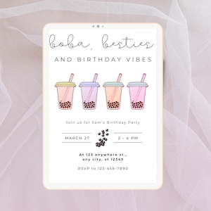 Boba Birthday Party Invitation | Bubble Tea Birthday Invite | Editable Canva Template | Instant Download
