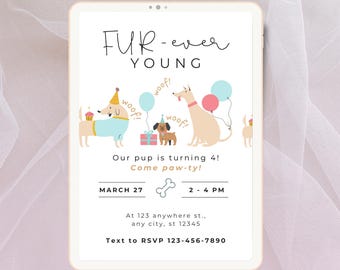 Dog Birthday Invitation | Editable Canva Template | Puppy Party Invite | Fur Baby Birthday | Digital Download