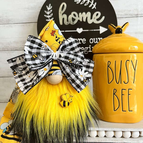 Bee Gnome. Bee decor. Summer Gnome. Handmade Gnome. Farmhouse decor. Tiered tray decor.