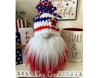 4th of July Gnome. Crochet hat gnome,Red, white and blue Gnome. Star and Stripes Gnome. Patriotic Gnome. Tier tray decor. Labor day gnome.