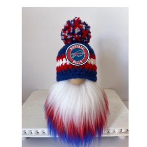 Buffalo Bills Gnome, Crochet hat Gnome, Tiered tray decor.