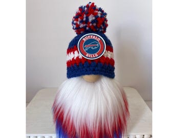 Buffalo Bills Inspired Gnome, Crochet hat Gnome, Tiered tray decor. Gift for a friend.