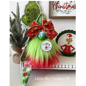 Christmas Gnome. Grinch Gnome. Christmas decor. Christmas Tiered tray decor. Handmade Gnome.