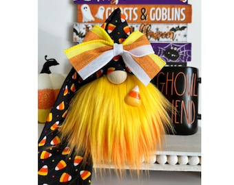 Halloween Candy Corn Gnome, Spooky Gnome, Candy Corn decor, Halloween decor, Tiered tray decor, Fall gnome, Farmhouse decor