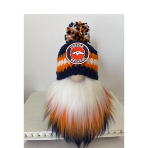 Denver Broncos Gnome, Crochet hat Gnome, Football Gnome, Tiered tray decor