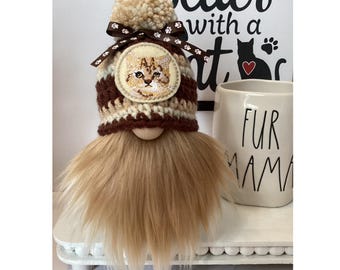 Hand-Crocheted Cat Gnome, Tier Tray Decor, Farmhouse Pet Lover Gift