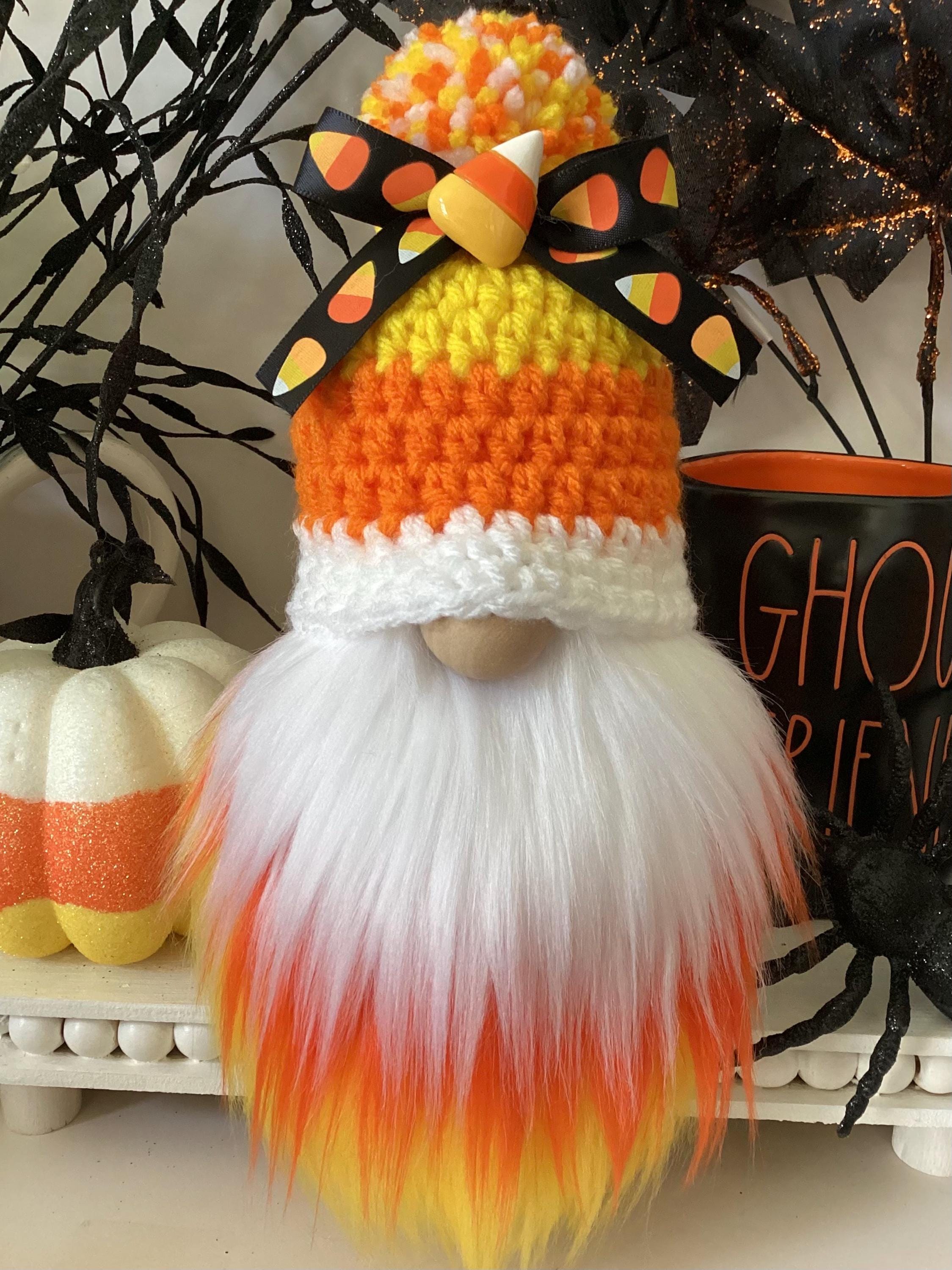 Candy Corn Halloween Gnome, Crochet Hat, Tiered Tray Decor - Etsy