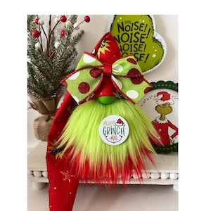 Christmas Gnome. Grinch Gnome. Christmas decor. Christmas Tiered tray decor. Handmade Gnome.
