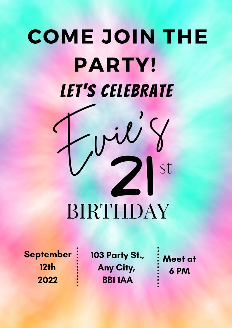 Personalised Tie Dye Birthday Invitation Printable - Etsy