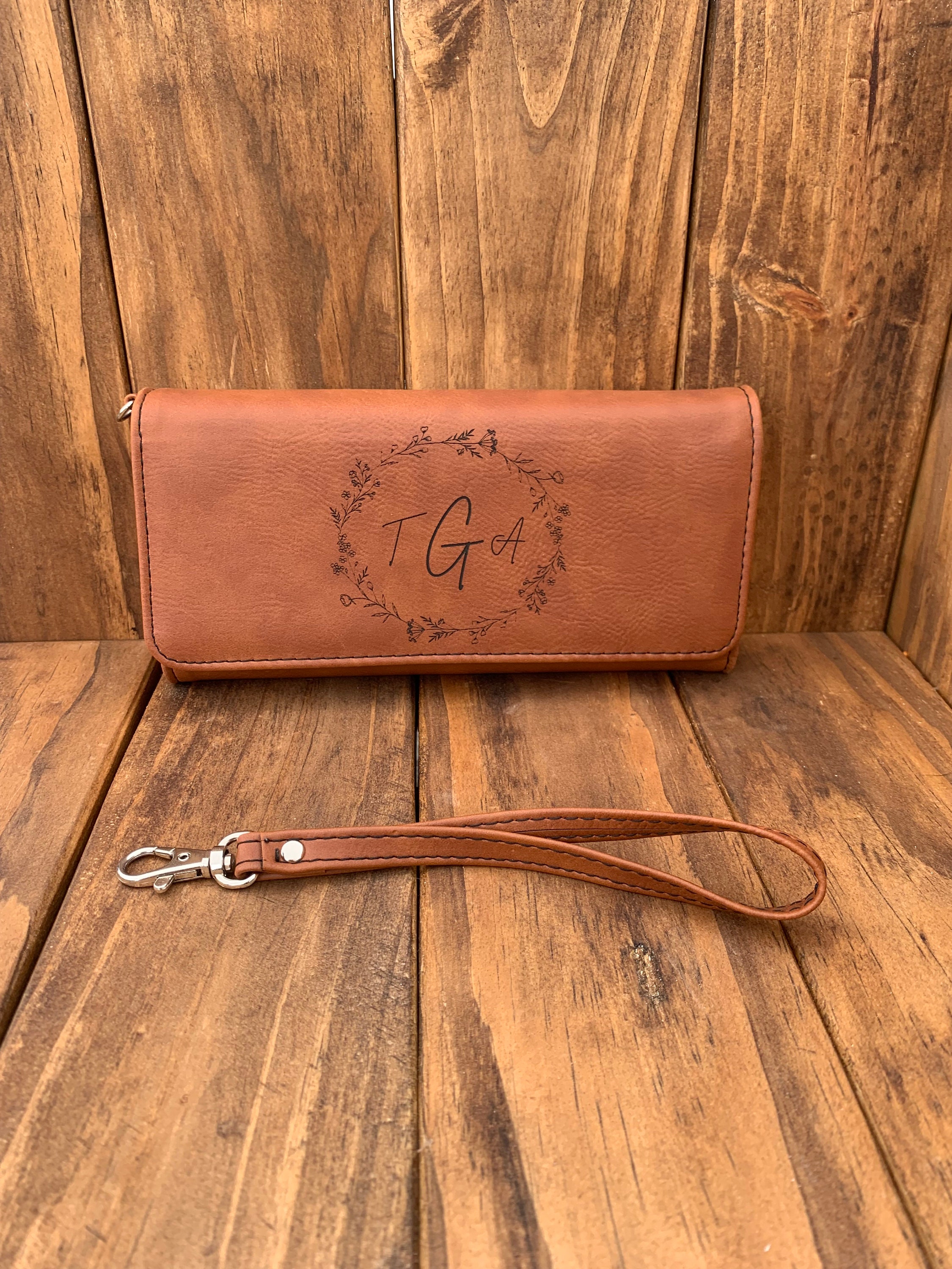 Personalized Leather Wallet With Handle, Custom Engraved Gift for Her