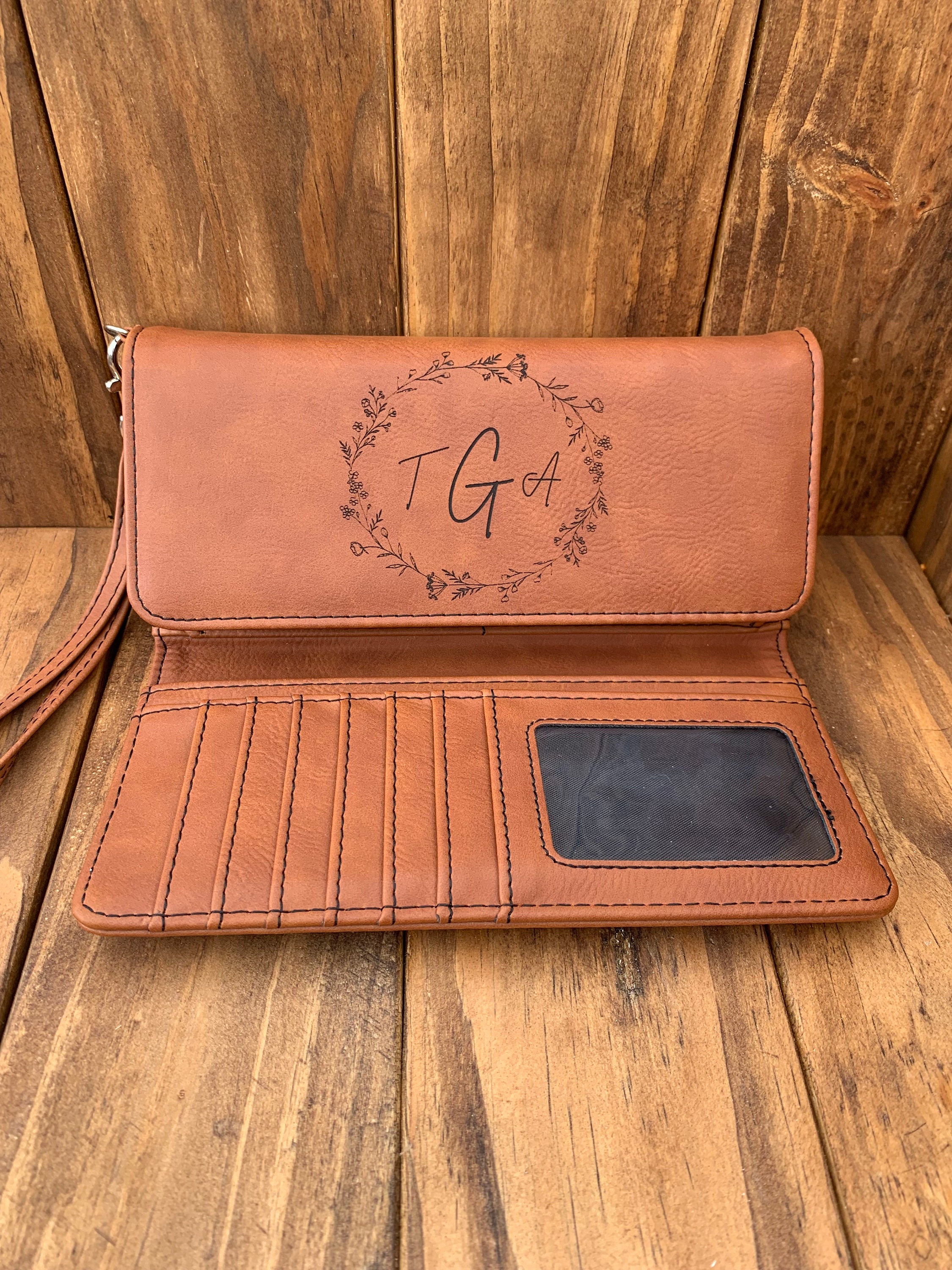 Personalized Leather Wallet With Handle, Custom Engraved Gift for Her