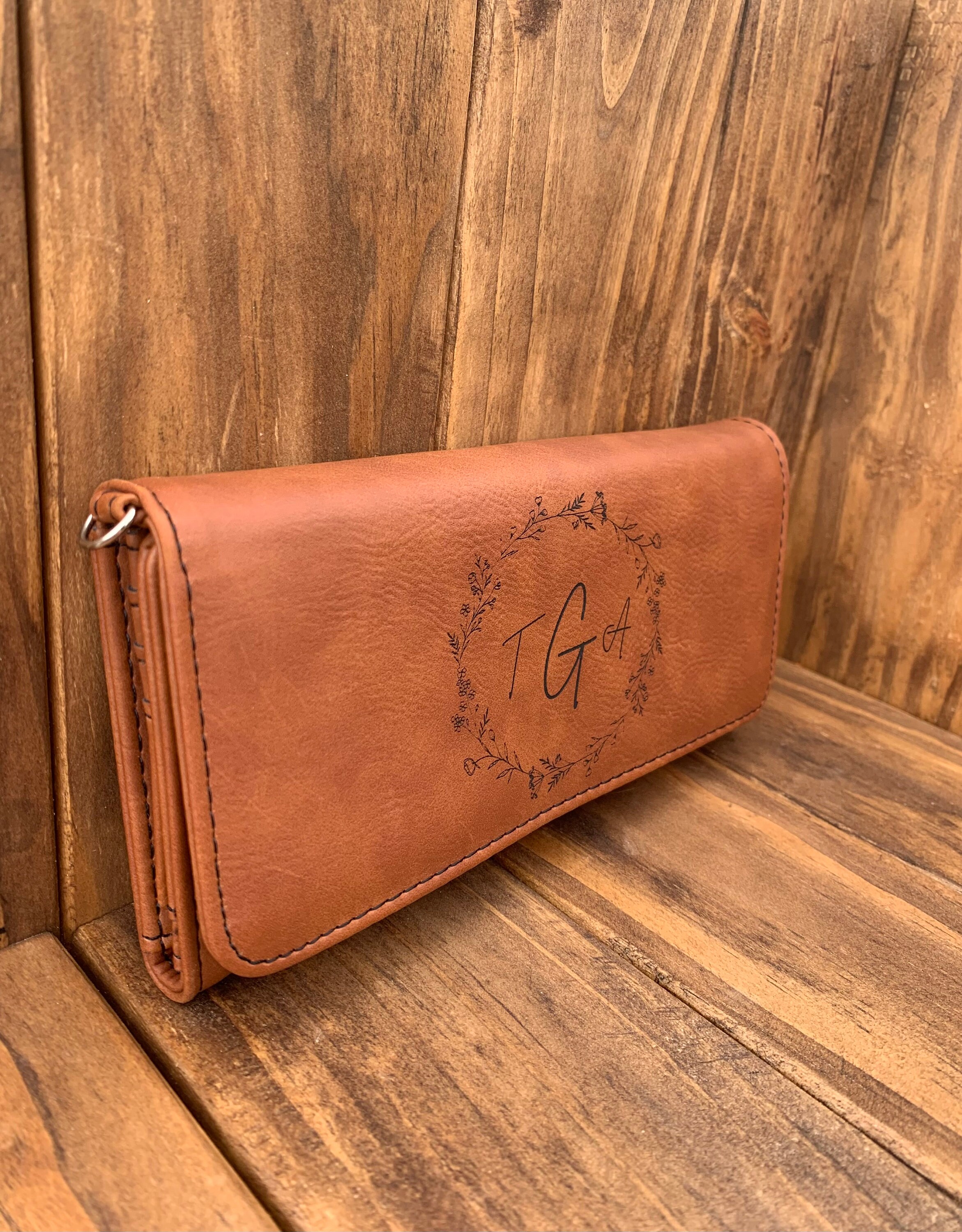 Personalized Leather Wallet With Handle, Custom Engraved Gift for Her