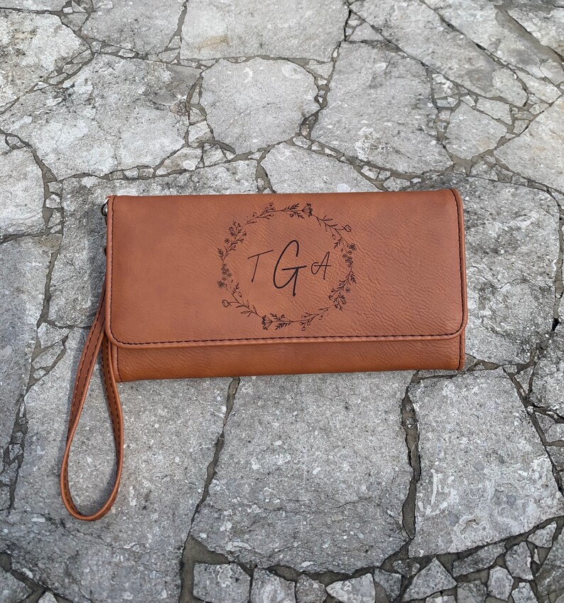 Personalized Leather Wallet With Handle, Custom Engraved Gift for Her