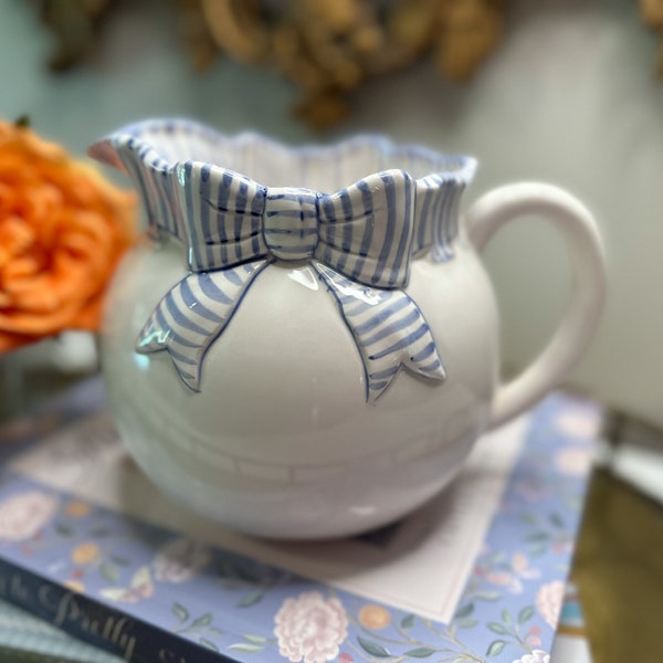 Vintage Haldon Group Pitcher with Blue Striped Ribbon/Grand Millennial