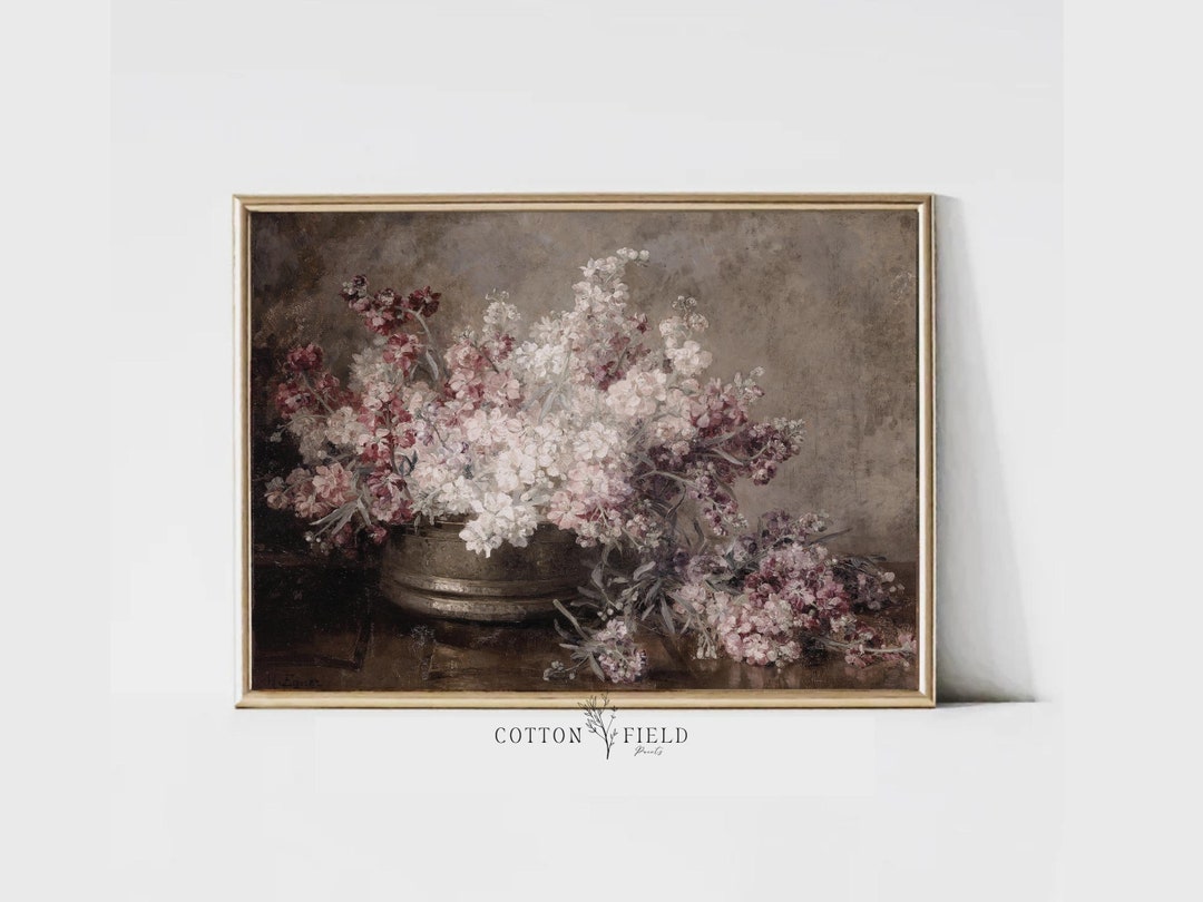Moody Still Life Vintage Art Print Flowers Vase Painting Floral ...