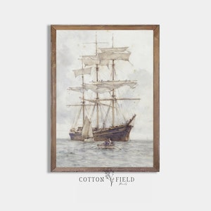 Sailboat Print | Nautical Sea Wall Art | Vintage Sailboat Print | Boys Nursery Print | Digital Download