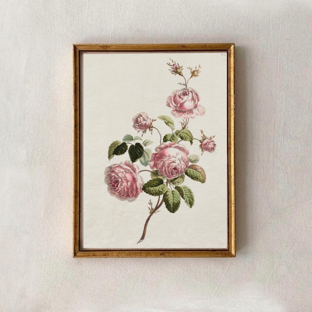 Vintage Pink Floral Painting Printable | Farmhouse Wall Art | Spring ...