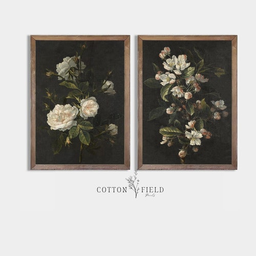 Set of 2 Printable Jewel Tone Dark Floral Wall Art Prints Etsy