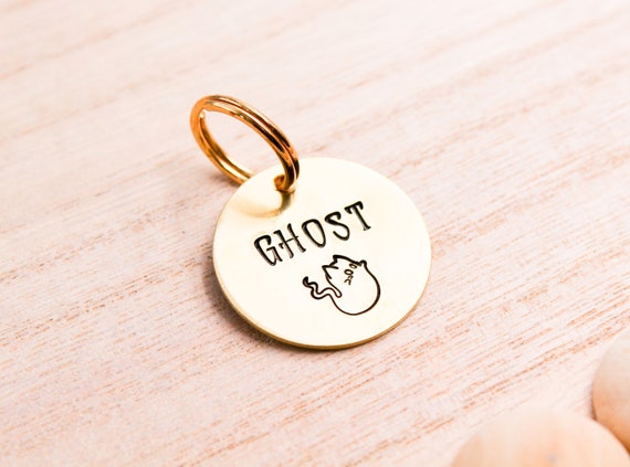 Ghost Cat ID Tag, Casper Pet Name Tag, Cat ID Collar Charms, Cute Spooky Cat Tags, Kitten ID Charms,   Halloween Tag, Cat Accessories, Kitty