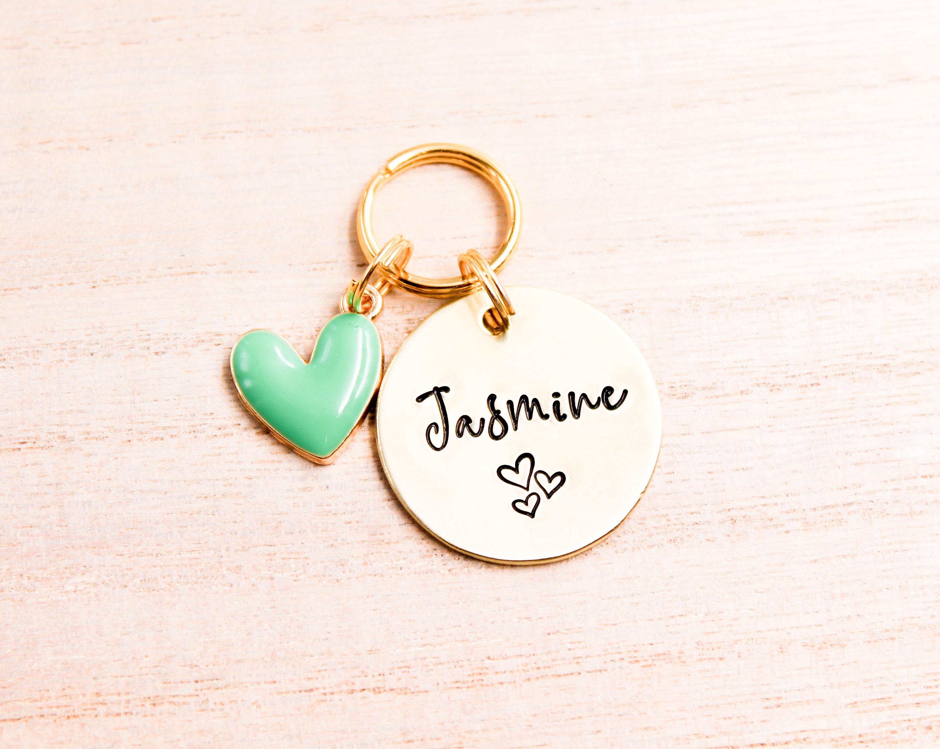 Custom Heart Pet Name Tag, Colorful Heart Dog ID Tag, Cursive Name Charm For Pets, Cat Tags, Dog Collar Charm, Hearts Pet Identification Tag
