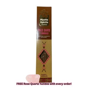 Palo Santo Sandalwood | Smudge Incense | Mystic Spirits | Premium Incense | Meditation | 8 Sticks Pack | Bundle with Rose Quartz Crystal
