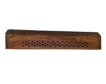 Wooden Incense Burner Coffin - Measures Approx 12 Inches - Bottom Opens To Store Sticks - Top Lid Opens to Light Sticks or Cones