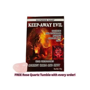 Keep Away Evil | Rompe Brujeria | Contains Pheromones | Hand Made Spiritual Soap Bundle with Rose Quartz Crystal Tumble Included |