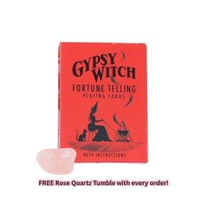Gypsy Witch Oracle Cards | English | Rose Quartz Crystal Included with Order | Bundle | Divination Tools | Cartomancy | Witch Supplies