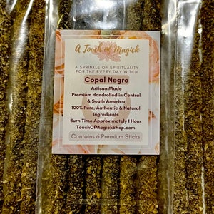 Copal Negro | Black Copal | Premium Resin Stick | 6 Pack | Handmade Incense | Artisan Handmade |