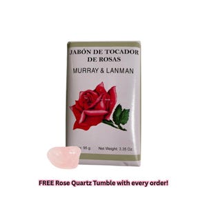 Jabón de Rosas / Jabón de Tocador de Rosas / Paquete con Cristal de Cuarzo Rosa Tumble / Elimina la Energía Negativa / Autoconfianza / Invita Positivo