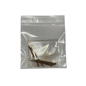 May include: A clear plastic bag containing a smaller clear plastic bag with several rusty metal nails inside.