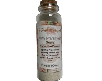 Polvo de protección gitana / 1 oz / Tradicionalmente utilizado para bloquear la energía negativa, los espíritus malignos y los vampiros energéticos, y para la protección espiritual /