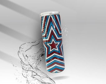 Patriotic Star Burst Tumbler: Glitter Epoxy Stainless Steel Cup, USA Drinkware