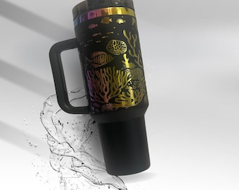 Laser Engraved Sea Life Tumbler: Stainless Steel Ocean Travel Mug