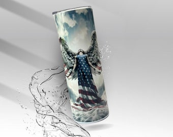 American Angel Flag Tumbler | Patriotic Angel Cup | Custom 20oz 30oz Stainless Steel Sublimation Drinkware